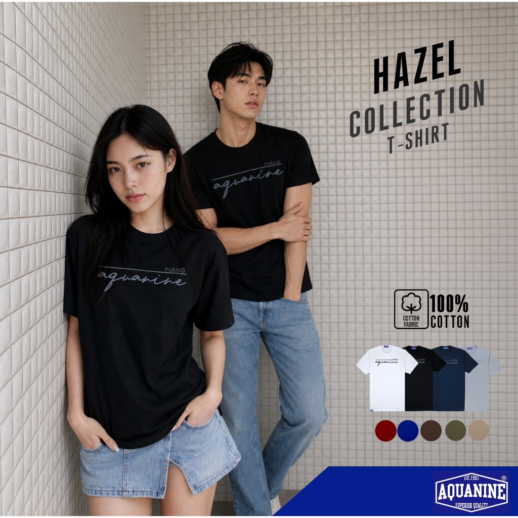 AQUANINE เสื้อยืดผู้ชาย เสื้อยืดผู้หญิง รุ่น HAZEL มินิมอล สตรีท ลิขสิทธิ์แท้