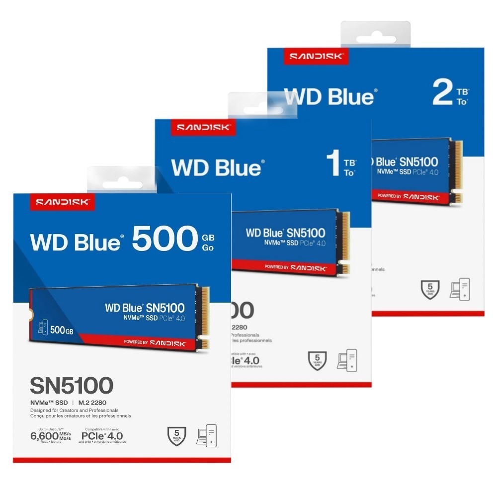500GB / 1TB / 2TB SSD (เอสเอสดี) WD Blue SN5100 NVMe M.2 2280, PCIe Gen 4.0, Speeds Up to 7,100MB/s