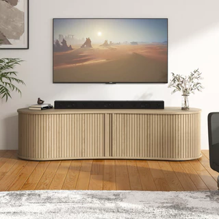 Tomato Home ชั้นทีวี Flutoria oval TV cabinet กว้าง W150ซม| วางทีวีใหญ่สุด65นิ้ว ชั้นทีวีโค้ง สวยงาม