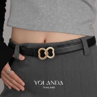 Yolanda belt ดีไซน์หัวใจคู่ ใส่เที่ยว เข็มขัดสไตล์คุณหนู แมทช์ง่าย เข็มขัดแฟชั่น เข็มขัดหนังPU สไตล์เกาหลี FF1611