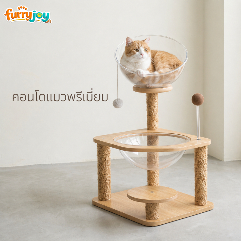 [FurryJoy]คอนโดแมว รุ่นแข็งแรง ประกอบง่าย มีหลุมนอนใส 2 ชั้น เหมาะพื้นที่จำกัด