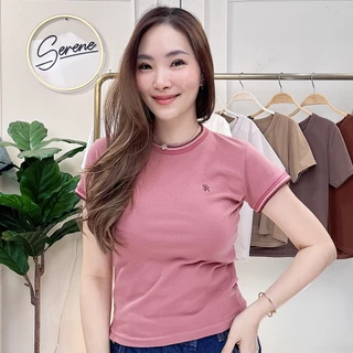 Serene's Choice เสื้อยืด คอกลม แขนสั้น เดินขอบ 3 สี ขอบทอ คลาสสิค ปักโลโก้ Serene สไตล์เกาหลี