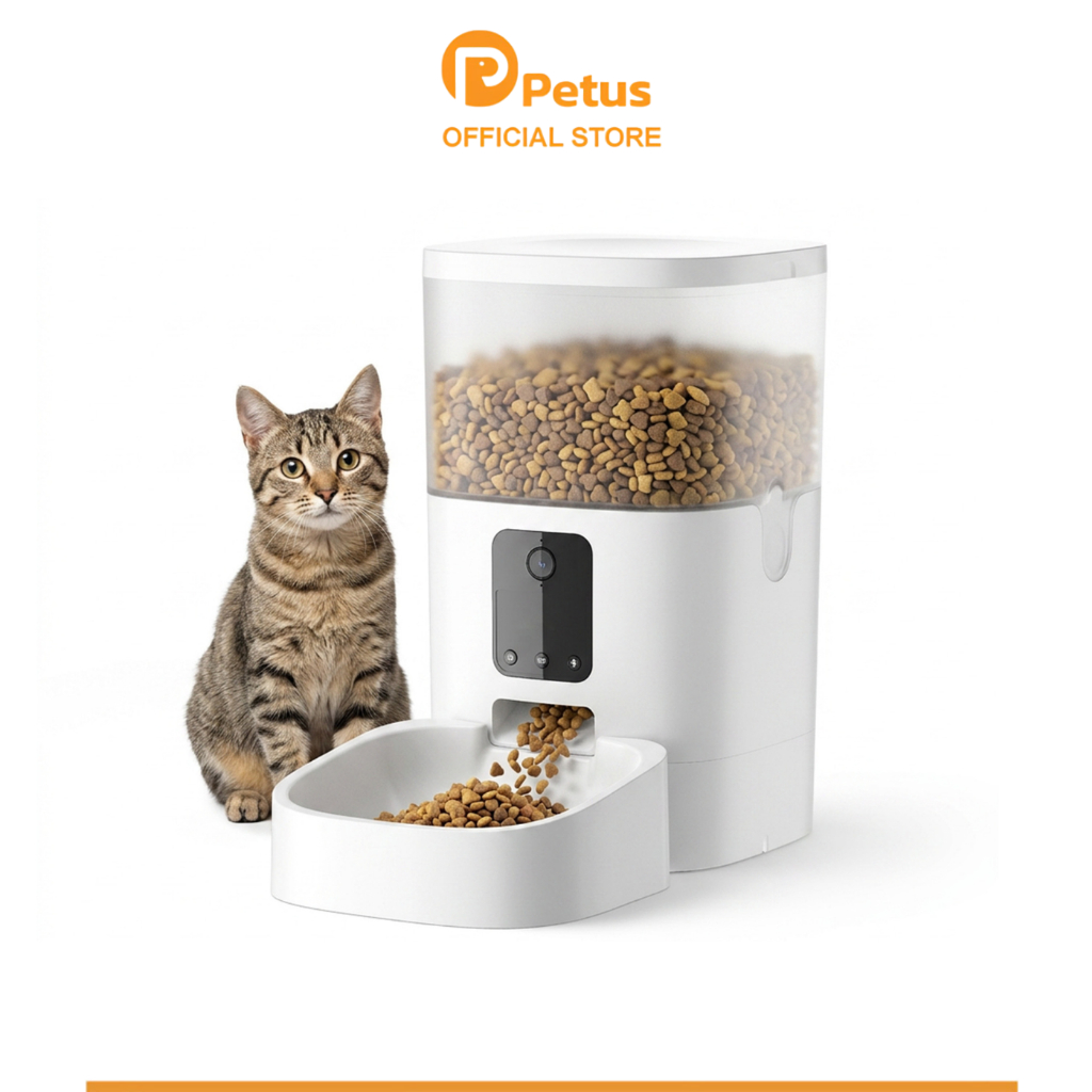 Petus เครื่องให้อาหารสัตว์เลี้ยงอัตโนมัติ เครื่องให้อาหารสัตว์ Smart auto pet feeder แสดงผลแบบเรียลไทม์ ถังจุได้ 4ลิตร