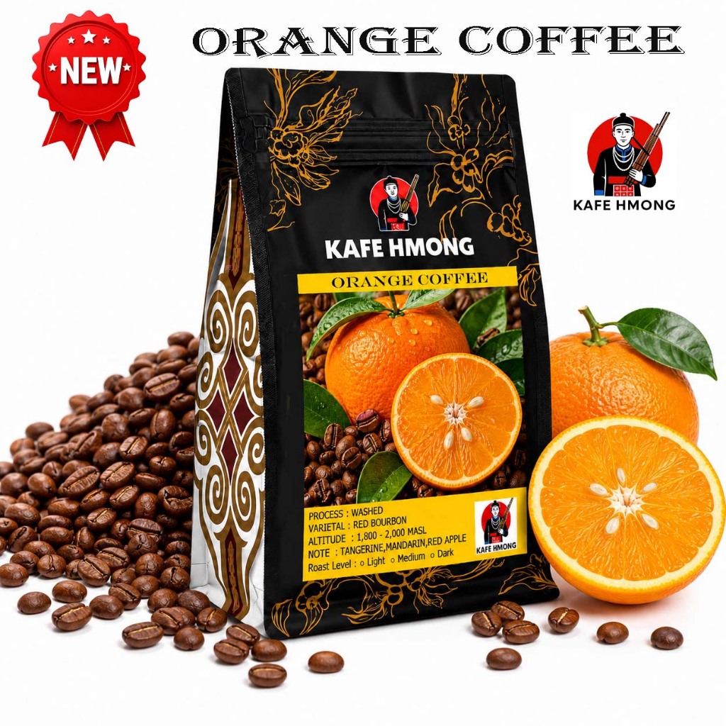 กาแฟ Orange Coffee คั่วใหม่ทุกวัน พร้อมให้บริการบดฟรี ลูกค้าสามารถเลือกระดับการบดได้ตามความต้องการ