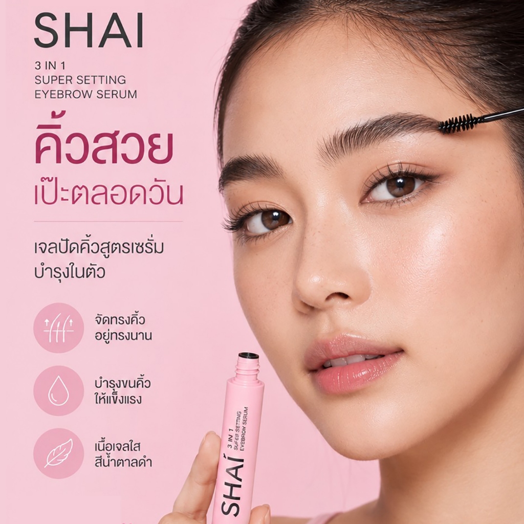 SHAI เจลปัดคิ้วเนื้อเซรั่ม สีน้ำตาลดำธรรมชาติ 3-in-1 Super Setting Eyebrow Serum