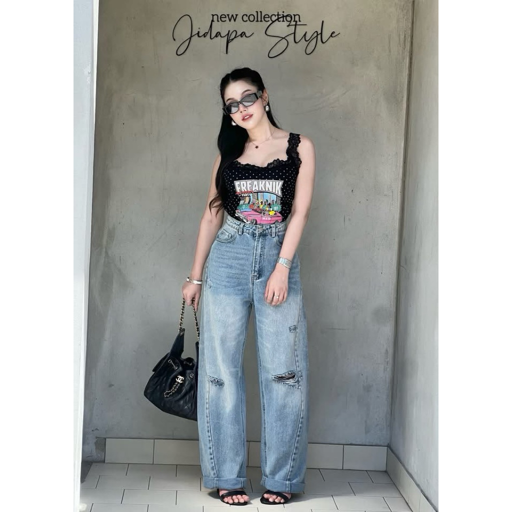 Jidapa new set ชุดเซตเสื้อ กางเกงยีนส์ขายาว งานป้ายVG valley gril (พร้อมส่งsz.M)