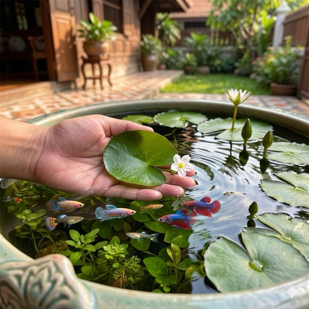 [Min]Nymphaea บัวบา เลี้ยงในน้ำเป็นใบน้ำ โผล่ขึ้นบกมีดอกน่ารัก ไม่ต้องมีคาร์บอนเลี้ยงได้ บ่อ ตู้ 3ต้นต่อชุด