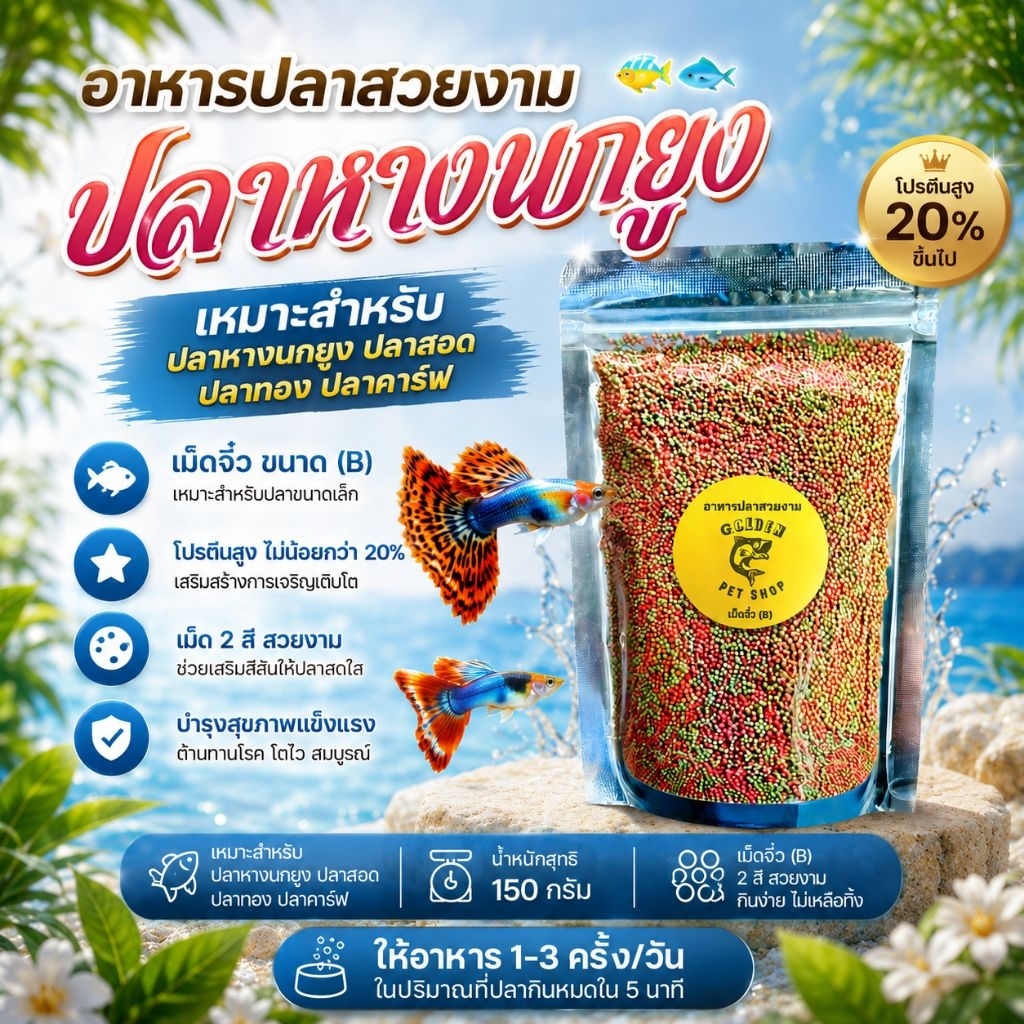 อาหารปลาหางนกยูง ปลาสวยงาม ปริมาณ 150 กรัม ถุงซิปล็อคอย่างดี