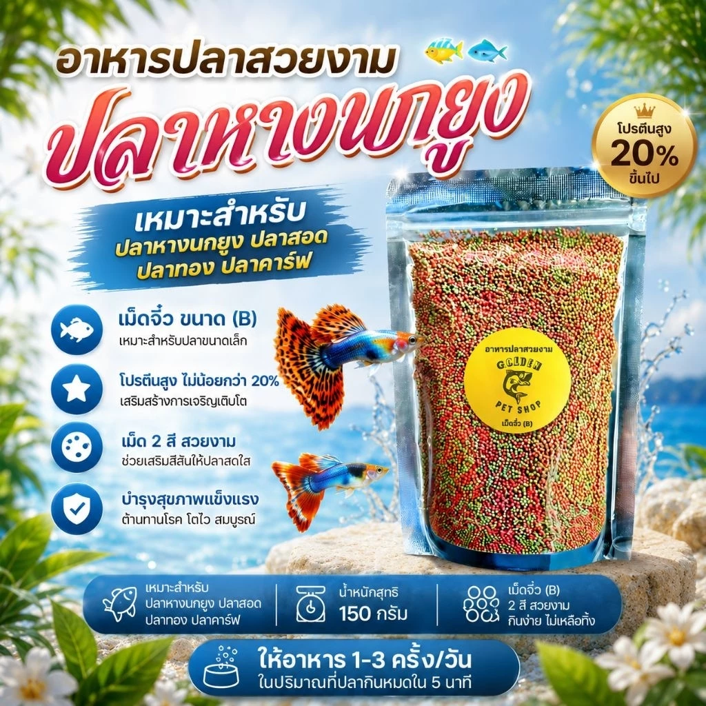 อาหารปลาหางนกยูง ปลาสวยงาม ปริมาณ 150 กรัม ถุงซิปล็อคอย่างดี