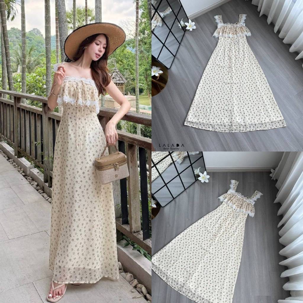 LALADA maxi dressพิมพ์ลายดอกไม้เล็