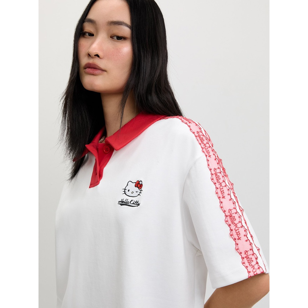 เสื้อแบรนด์ pomelo x kitty  lace trim polo top(used)