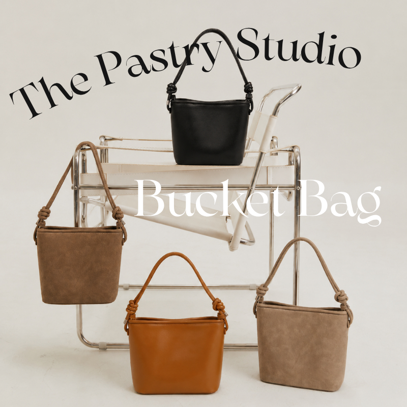 [**พร้อมจัดส่ง]🍞The Pastry Studio TOAST BENI BUCKET BAG กระเป๋าทรงถัง ใส่ ipad ได้-หนังกลับ และ หนัง Vegan Shoulder