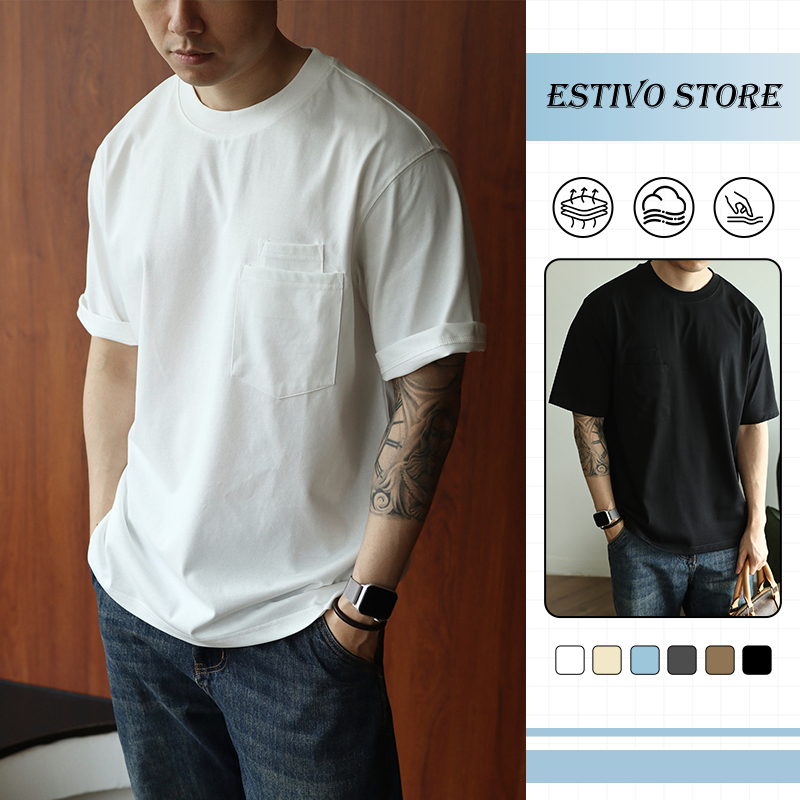 เสื้อยืดแขนสั้นคอกลมผู้ชาย ผ้าฝ้ายหนา ทรงหลวมลำลอง แห้งเร็ว ระบายอากาศดี ไม่ร้อนอึดอัด