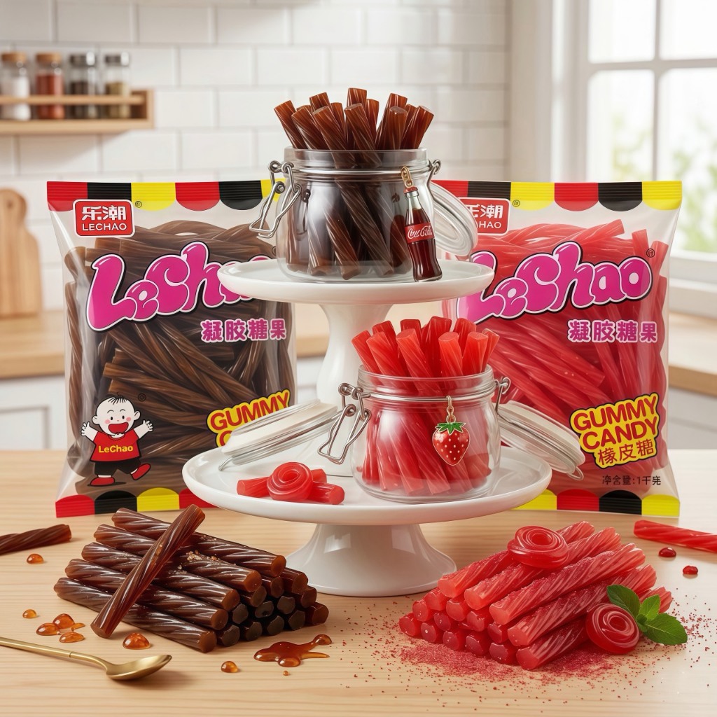 LeChao Jelly Sticks Cola & Strawberry เยลลี่แท่งโคล่าหวานซ่าและเยลลี่แท่งสตรอว์เบอร์รี่หอมสดชื่น ขนาดใหญ่จุใจ 1 กิโลกรัม