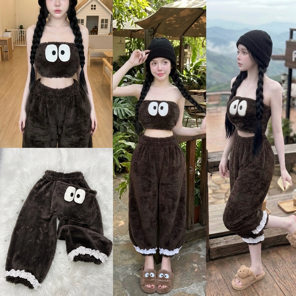 เซตน้องตาโตขนฟู กางเกง7ส่วนจั้มขา แต่งระบายขาน่ารัก