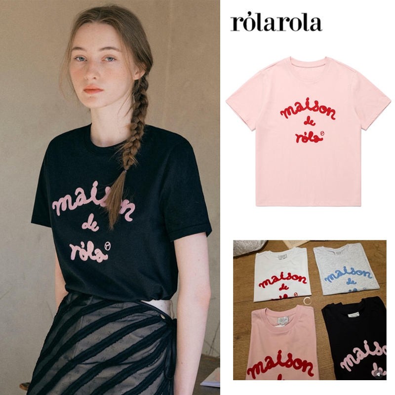 MAISON DE ROLAROLA EMBROIDERY T-SHIRT เสื้อยืดตัวอักษรภาษาอังกฤษสไตล์เดียวกับของจางหยวนอิง เสื้อฤดูร้อนน่ารักๆ