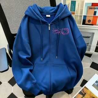 เสื้อฮู้ดซิปเปิดหน้าสำหรับผู้หญิง Hello Kitty ลายพิมพ์สีชมพู กันน้ำ แฟชั่นสตรีท ราคาพิเศษ พร้อมส่ง COD ได้เลย