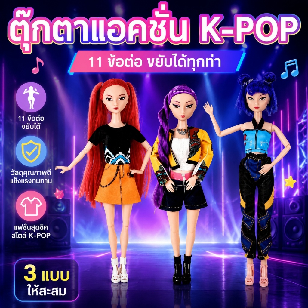 （ประเทศไทยTH）ด้วยแสงสีและเสียงดนตรี ของเล่นตุ๊กตา kpop demon hunter Zoey Mira Rumi Action Figure ชุดของเล่นเด็กของขวัญ