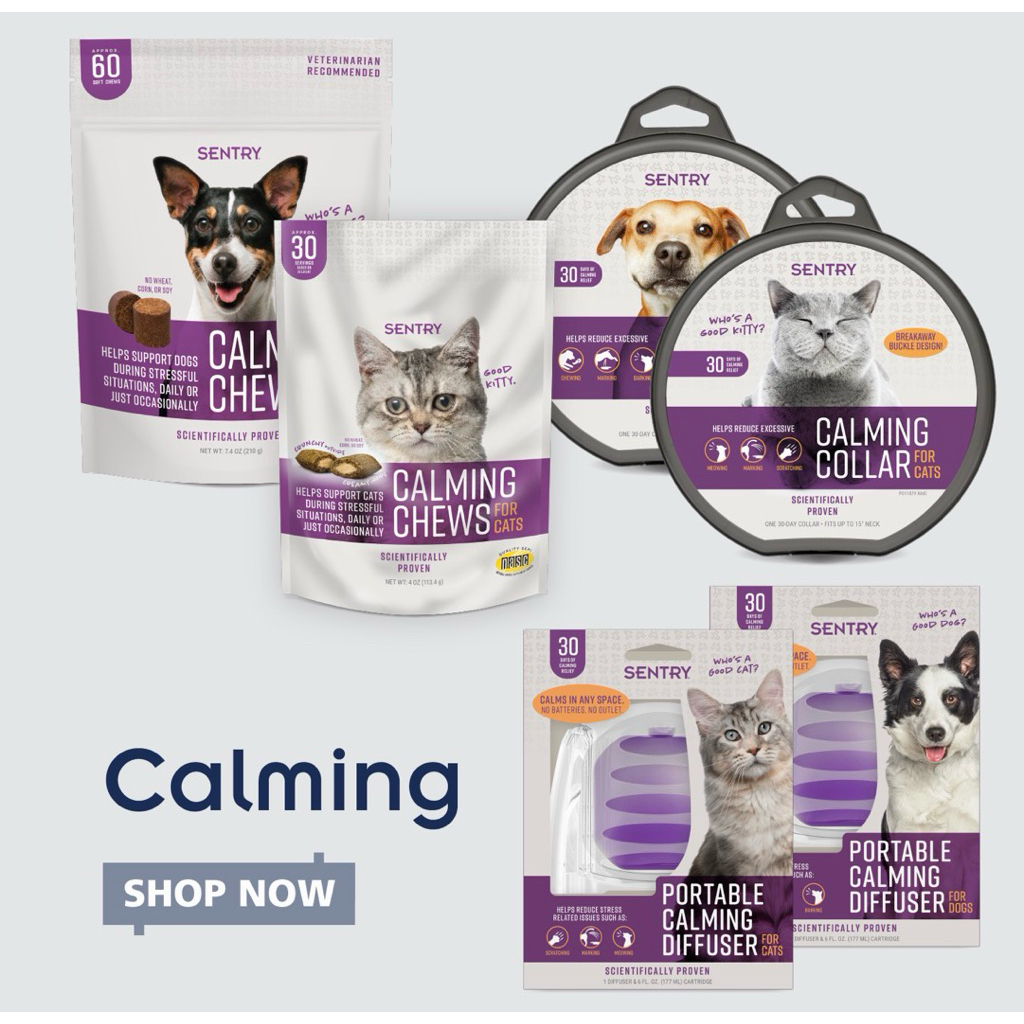 *ปลอกคอ 30 วัน/ขนม 60 เม็ด ขนมคลายเครียดกรอบนอกนุ่มใน  Sentry Calming Chews for Cats, Calming Aid