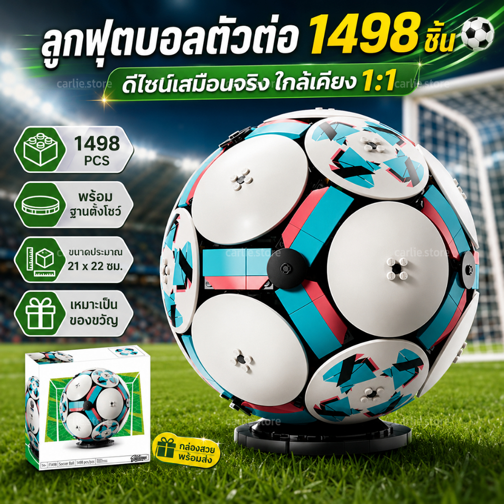 ส่งด่วน บล็อกตัวต่อ ลูกบอล Soccer Ball 43019 ดีไซน์ด้านในมีสนามบอลจิ๋ว มี 1,498 ชิ้น
