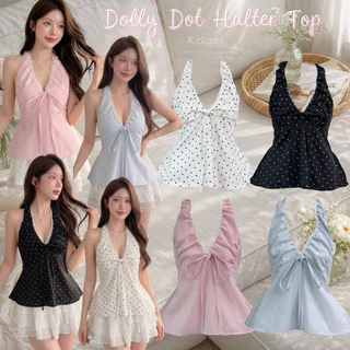 Dolly Dot Halter” – เสื้อลายจุดคอผูกทรงตุ๊กตา เสื้อคล้องคอเว้าหลังงานน่ารักมาก💗เสื้อผ้าผู้หญิง