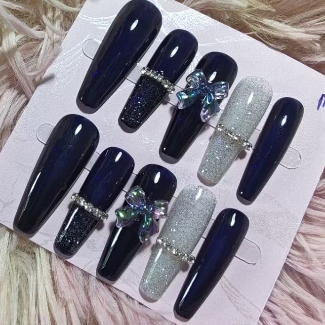 เล็บเจลแท้ 100% สีม่วงเข้มทรงบัลเล่ต์ยาวพิเศษ 1 ชุดแถมฟรีกาวกับตะไบสินค้าพร้อมส่งค่ะ