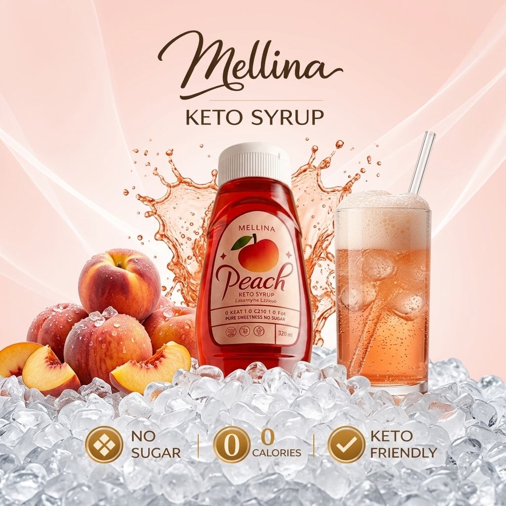 MELLINA Syrup ไซรัปหญ้าหวาน รสพีช ไม่มีน้ำตาล พลังงาน 0 แคลอรี