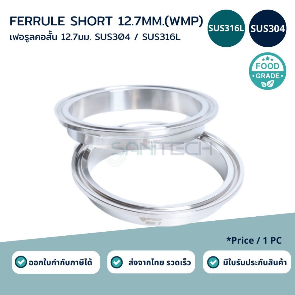 หน้าแปลนเฟอรูลยาว 21.5mm.สแตนเลส 316L (1PC) 14MMP