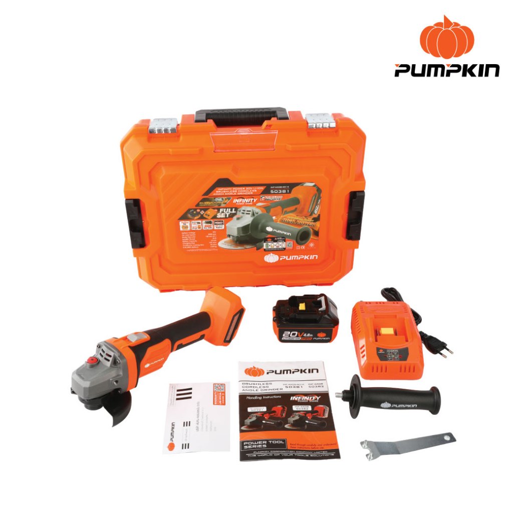 เครื่องเจียรไร้สาย 4 นิ้ว 20V PUMPKIN รหัส 50381 (INF-4AGB-104K) มอเตอร์ไร้แปรงถ่าน หินเจียร ลูกหมูไ