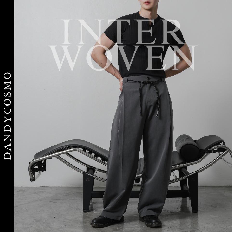 DANDY COSMO |กางเกงผู้ชาย INTERWOVEN ดีไซน์เก๋ แต่งช่วงเอวด้วย Woven Leater สายถอดออกได้ ผ้าPremiumTailor เอวหลังจั้มยืด