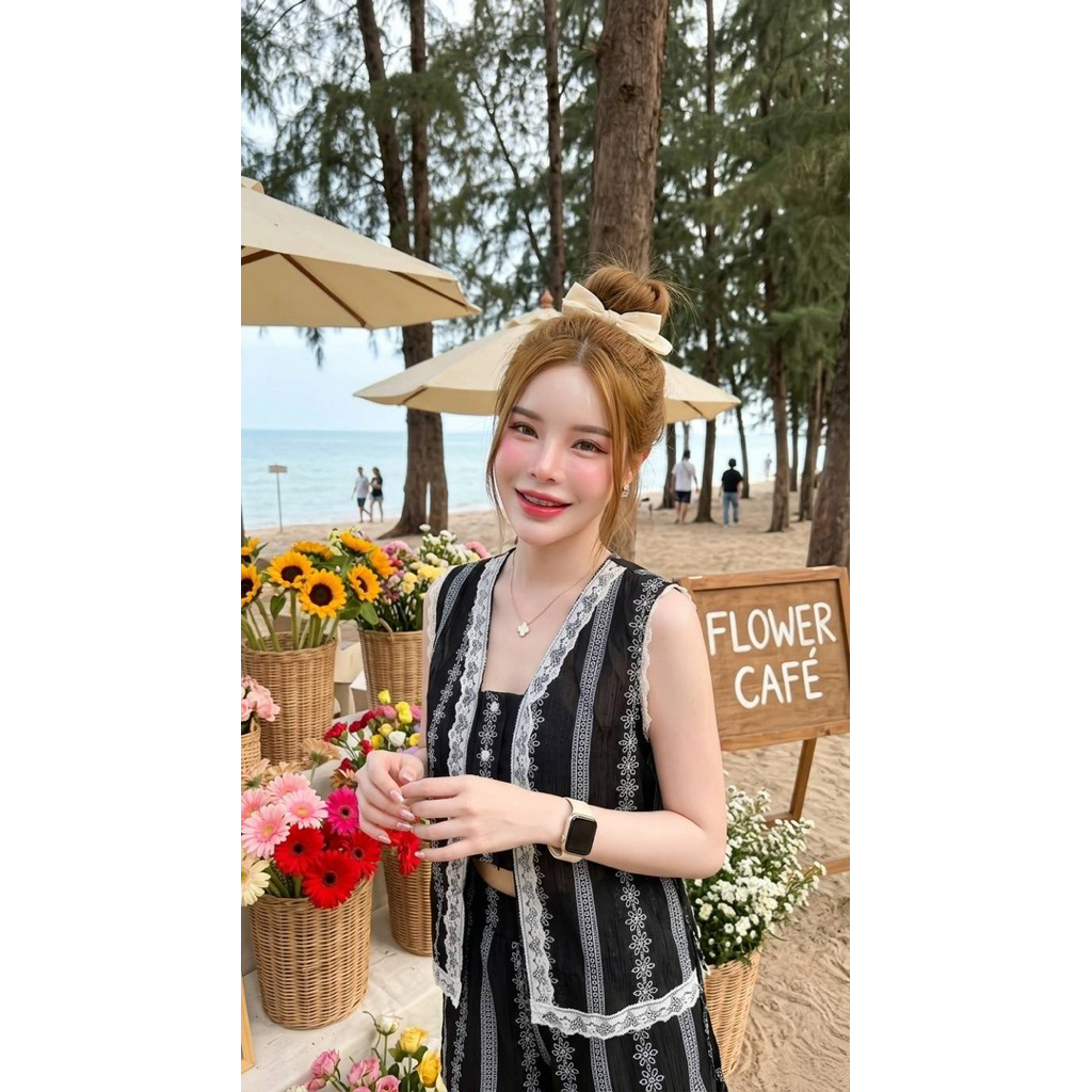 1.1 พร้อมส่งลายลูกไม้ ผ้าโรเซ่ ไม่หนา ไม่มีซับ รูปที่ 5