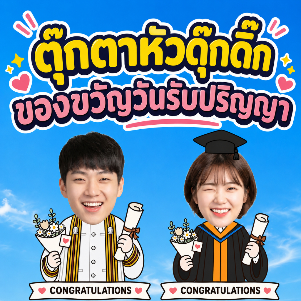 (สั่งปุ๊บ ส่งรูปทางแชทได้เลย)  ตุ๊กตาหัวดุ๊กดิ๊ก 1หัว 1ฐาน  Custom ตามรูปได้ ของขวัญวันรับปริญญาชิ้นเดียวในโลก ตั้งโต๊ะ