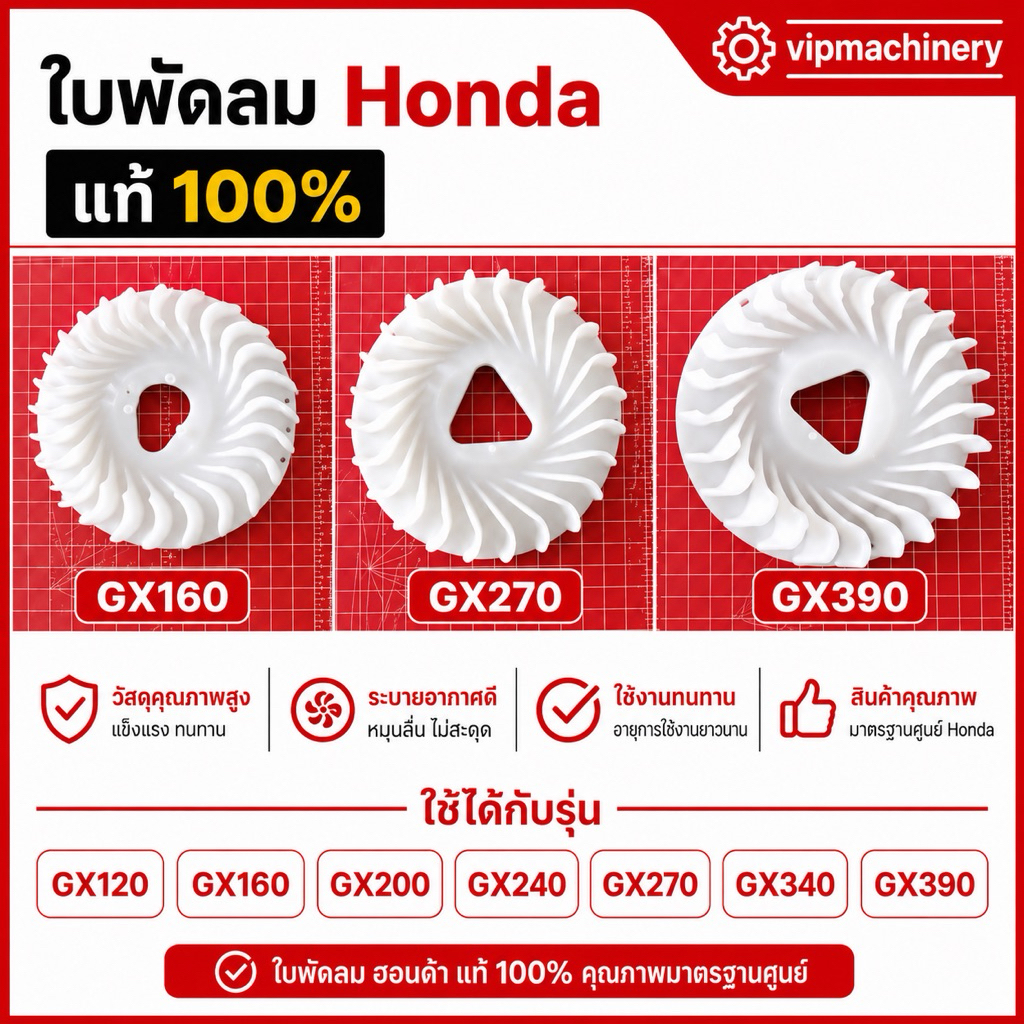 ใบพัดลม ฮอนด้า แท้ GX160 GX200 GX240 GX270 GX340 GX390 GX120 WB20 WB30 ของแท้ 100%