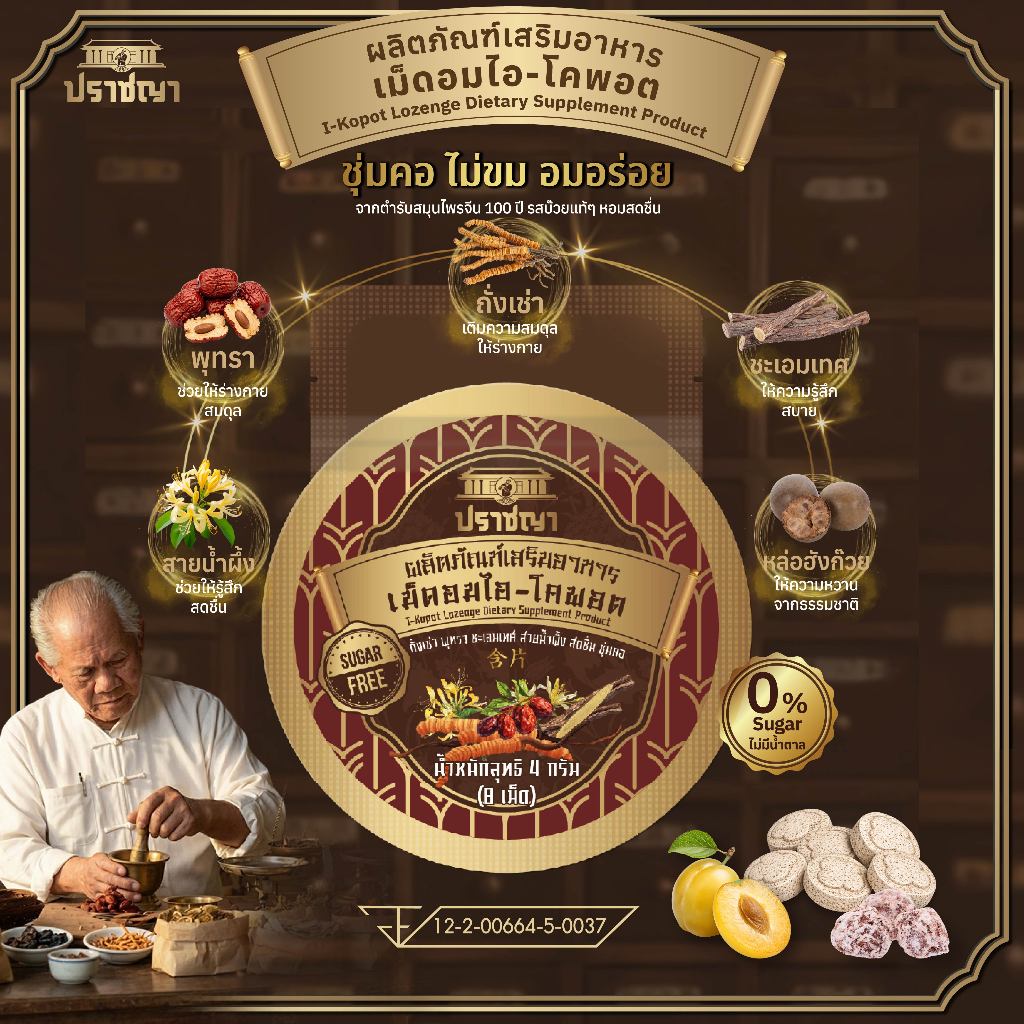 ปราชญา เม็ดอมไอ-โคพอต สดชื่นชุ่มคอไม่ขมอมอร่อย บรรจุ 8 เม็ด