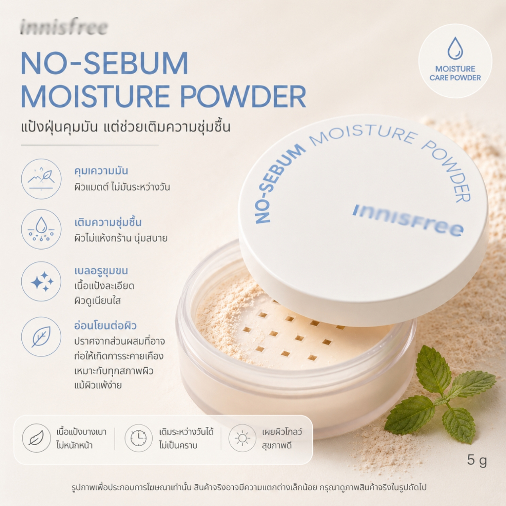 (แท้ / ป้ายไทย) No‑Sebum Moisture Powder 5g แป้งฝุ่นคุมมันแต่ช่วยเติมความชุ่มชื้น ผิวแมตต์