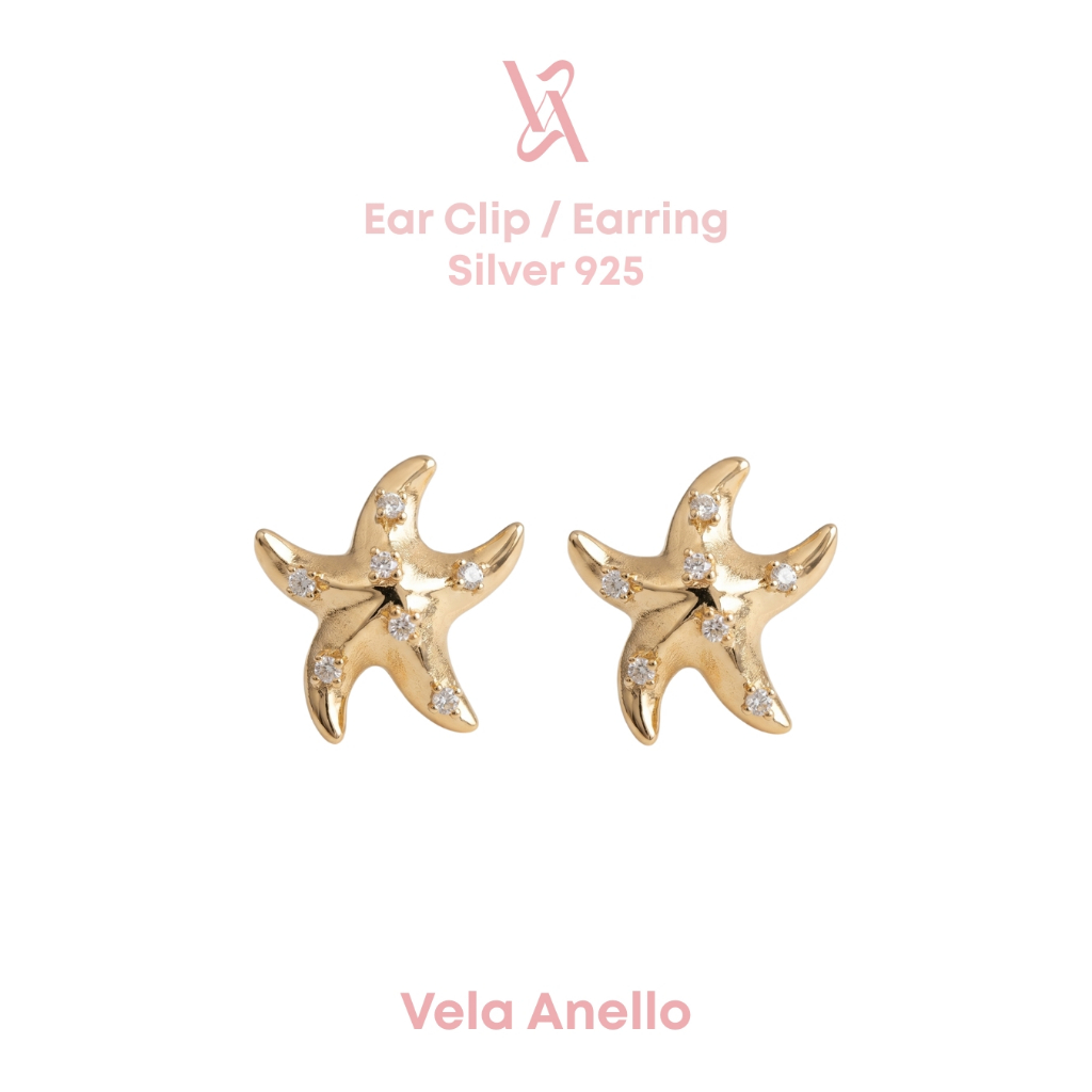 Vela the Sea Stella S925 14k ต่างหูหนีบ ต่างหูติดหู เครื่องประดับไปทะเล