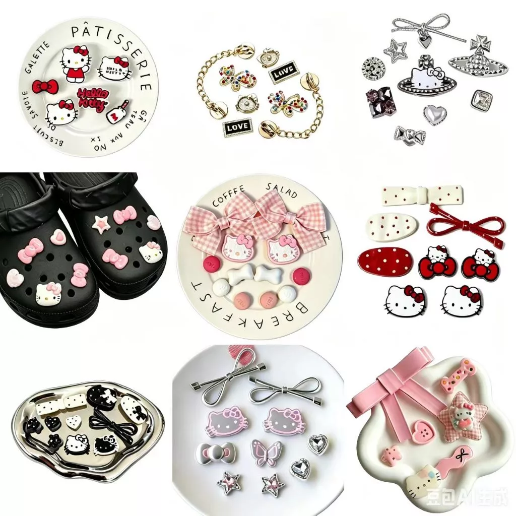 เสน่ห์การ์ตูนของรองเท้าแตะตลกแดง KT รูแมวเข็มหัวเข็ม DIY รองเท้าสตรีอุปกรณ์เสริมตกแต่ง