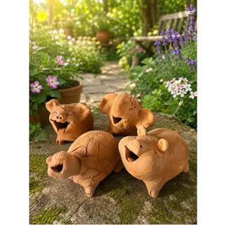 ตุ๊กตาดินแดงปูนปั้น /กระถางดินแดง ตกแต่งสวน 3 ตัว 100 บาทคละแบบ(เลือกแบบทักแชท)ธาตุสี่เซรามิก
