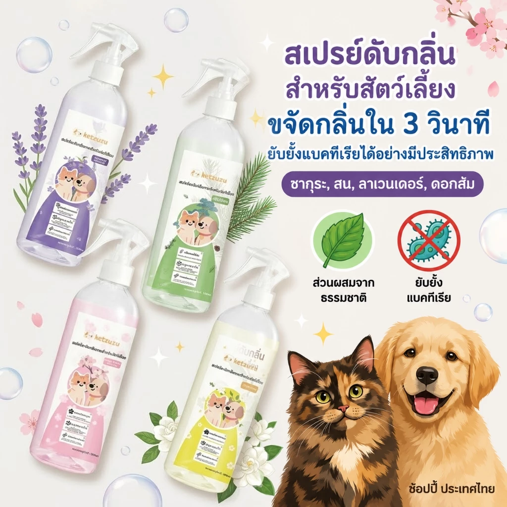 Ketzuzu สเปรย์ดับกลิ่นทรายแมว กำจัดกลิ่นฉี่แมวและกลิ่นตัวสัตว์เลี้ยง หอมสดชื่น ใช้ง่าย 250ml/500ml