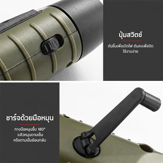 MeeDa ไฟฉายหมุนมือ LED โซล่าเซลล์ ไดนาโม ชาร์จ USB Type C ติดคาราบิเนอร์ ขนาดเล็ก พกพา กันน้ำ สำรองฉุกเฉิน กีฬากลาง