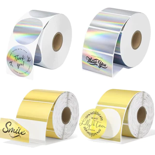 สำหรับ Phomemo 241BT 246S D520 ฉลากโฮโลแกรม 50 มม. สติกเกอร์บัตรวันขอบคุณเกรดเลเซอร์เงินสำหรับโลโก้บาร์โค้ดวันเกิด