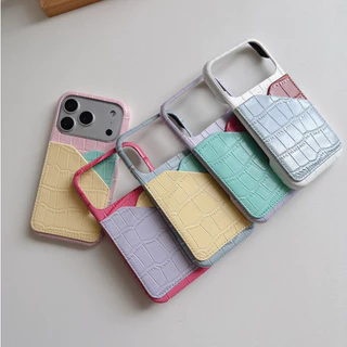 [i17] ส่งด่วน⭐️5โทนสี R1858 เคสหนังใส่บัตร โทนสีพาสเทล เคสไอโฟน สำหรับ iPHONE i11-17Promax