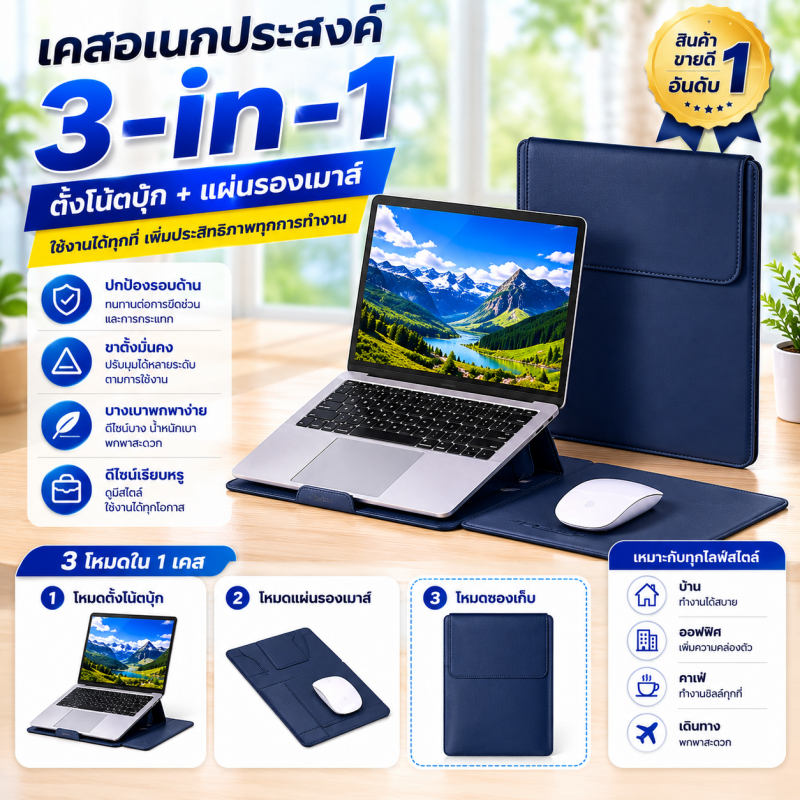 ซองใส่แล็ปท็อป กระเป๋าโน๊ตบุ๊ค 3in1 กระเป๋าแล็ปท็อป เคสโน๊ตบุ๊ค เคสหนังใส่โน๊ตบุ๊ค PU Laptop Bag Macbook 13-16นิ้ว