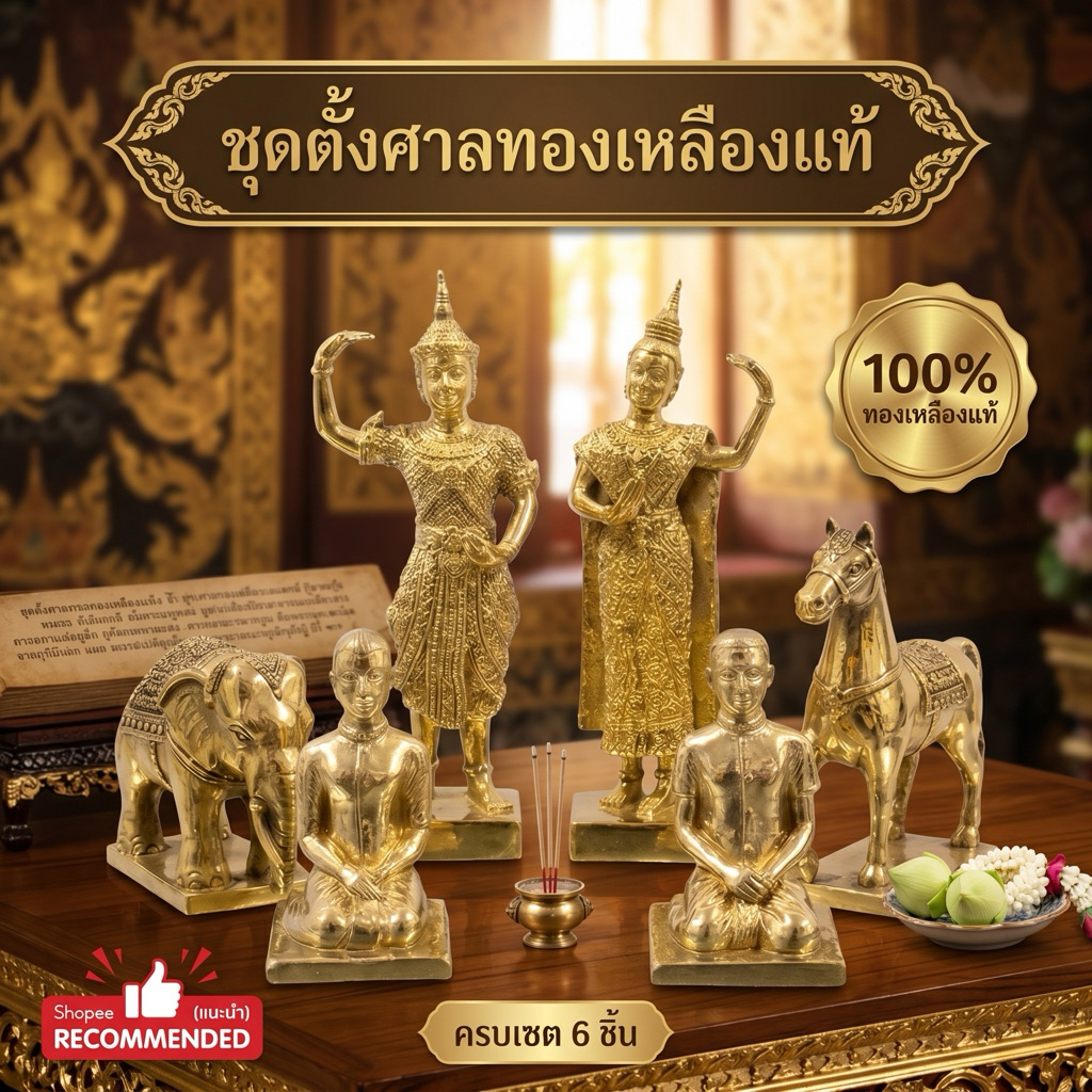 เครื่องตั้งศาลทองเหลือง ตุ๊กตานางรำ ตายาย ช้างม้า คนรับใช้ชาย–หญิง I สวยงาม ประณีต ทนทาน I สั่ง7วัน