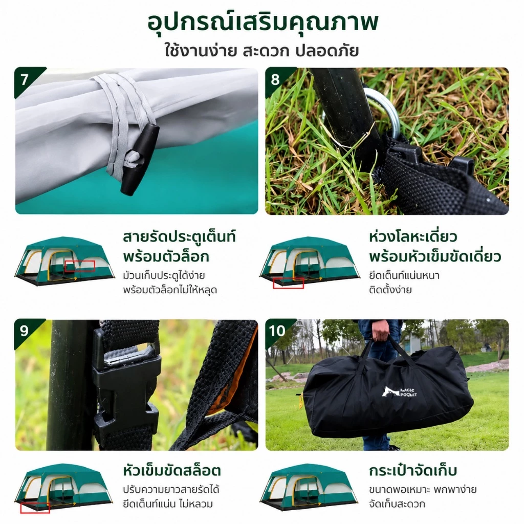 Magic pocket เต็นท์ครอบครัว 8-12 คน กันแดดกันฝน มีตาข่ายกันยุง thumbnail 7