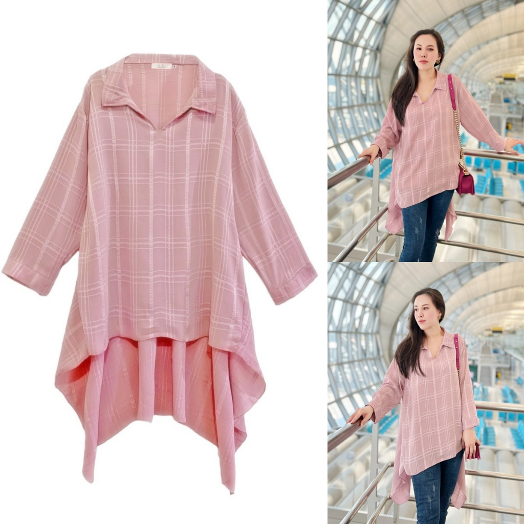 Lynlalin เสื้อเชิ้ตผู้หญิง ทรงหางปลา ผ้าชีฟองสีพื้น ผ้าชีฟองแท้100% รุ่น Emma