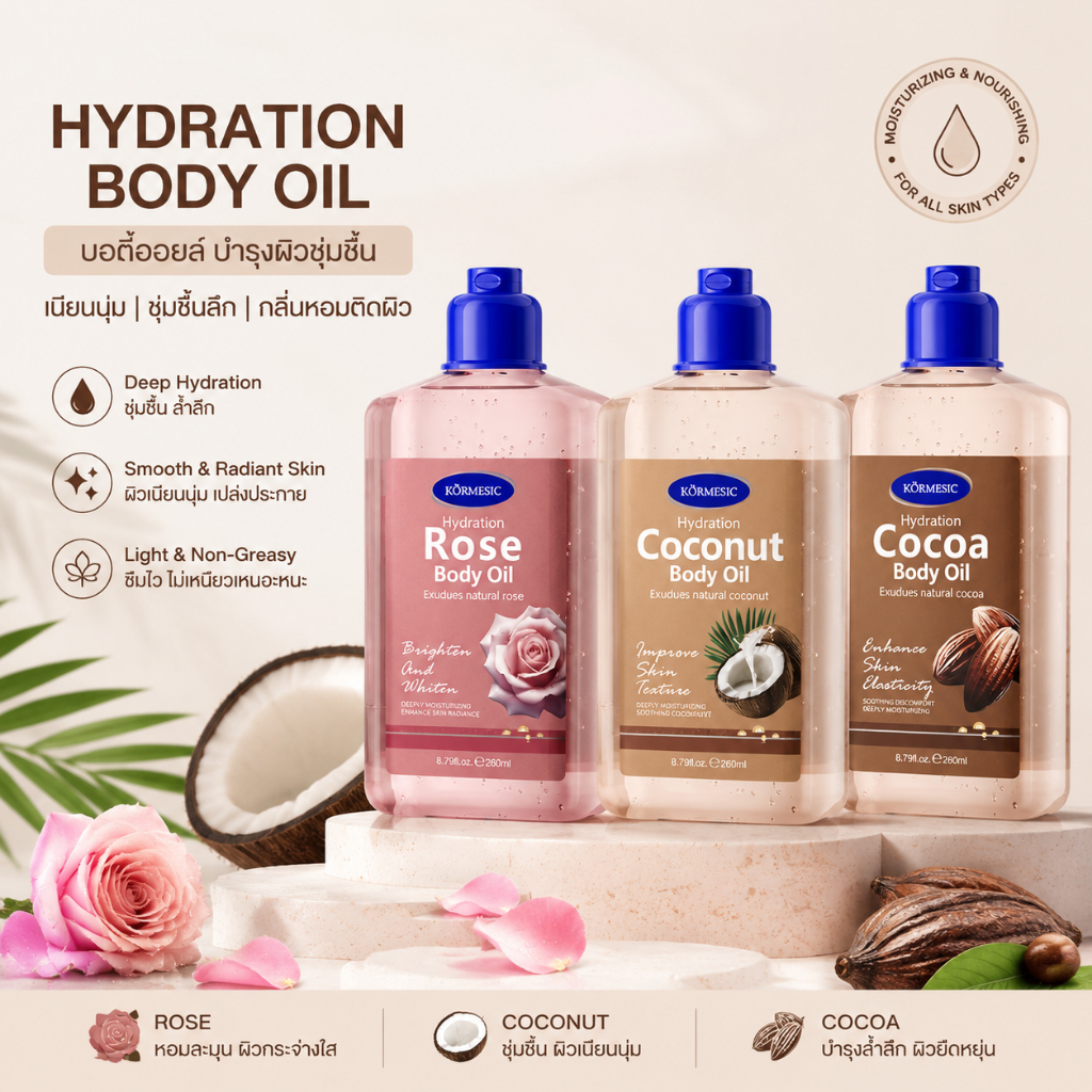 น้ำมันบำรุงผิว กลิ่นมะพร้าว ให้ผิวนุ่มชุ่มชื้น ขนาด260ml