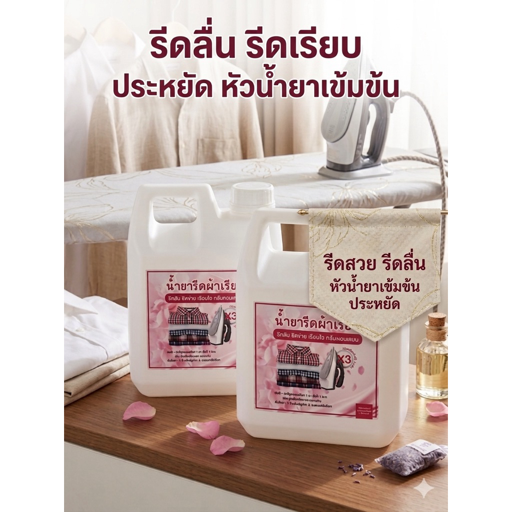 รีดผ้าเรียบ หัวเชื้อน้ำยารีดแบบเข้มข้นประหยัด รีดรื่นกลิ่นธรรมชาติ 1ลิตร
