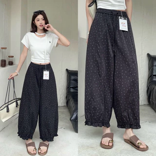 Reallyshops #9503(K) กางเกงจินนี่ขายาว ลายดอกไม้น่ารัก เอวยางยืด ผู้หญิง พร้อมส่ง