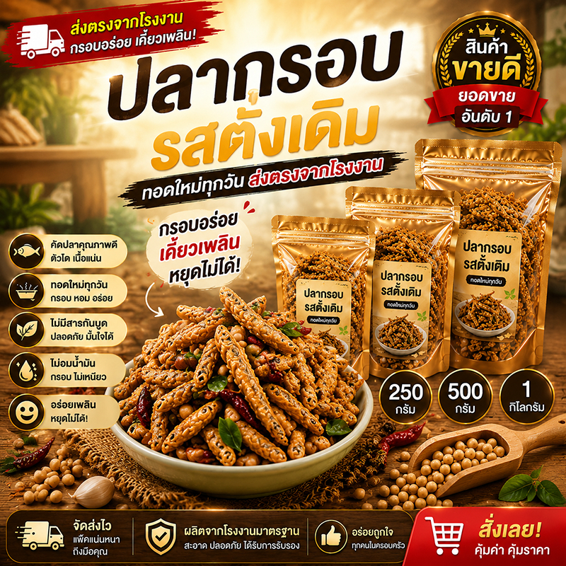 ขนมกินเล่น ปลากรอบรสดั้งเดิม ผลิตจากโรงงานมาตรฐาน ทอดใหม่ ไม่เหม็นหืน